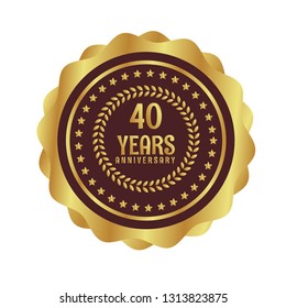 Gold button with 40 years anniversary . emblem, label, badge,sticker, logo. Designed for celebration or anniversary 