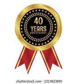 Gold button with 40 years anniversary . emblem, label, badge,sticker, logo. Designed for celebration or anniversary 