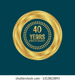 Gold button with 40 years anniversary . emblem, label, badge,sticker, logo. Designed for celebration or anniversary 