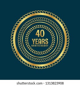 Gold button with 40 years anniversary . emblem, label, badge,sticker, logo. Designed for celebration or anniversary 