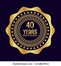 Gold button with 40 years anniversary . emblem, label, badge,sticker, logo. Designed for celebration or anniversary 
