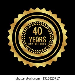 Gold button with 40 years anniversary . emblem, label, badge,sticker, logo. Designed for celebration or anniversary 