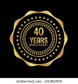 Gold button with 40 years anniversary . emblem, label, badge,sticker, logo. Designed for celebration or anniversary 