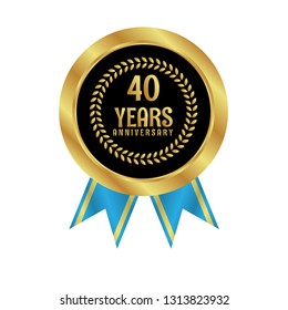 Gold button with 40 years anniversary . emblem, label, badge,sticker, logo. Designed for celebration or anniversary 
