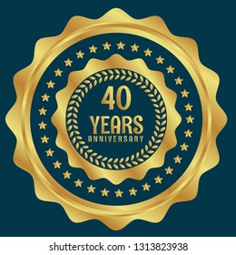Gold button with 40 years anniversary . emblem, label, badge,sticker, logo. Designed for celebration or anniversary 