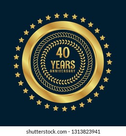 Gold button with 40 years anniversary . emblem, label, badge,sticker, logo. Designed for celebration or anniversary 
