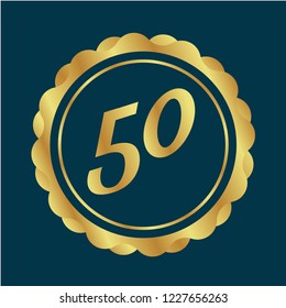 Gold button with 50. emblem, label, badge,sticker, logo. Designed for celebration or anniversary