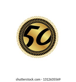 Gold button with 50 years anniversary . emblem, label, badge,sticker, logo. Designed for celebration or anniversary 