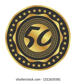 Gold button with 50 years anniversary . emblem, label, badge,sticker, logo. Designed for celebration or anniversary 