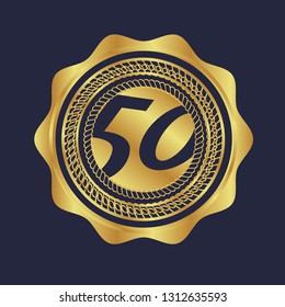 Gold button with 50 years anniversary . emblem, label, badge,sticker, logo. Designed for celebration or anniversary 