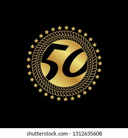 Gold button with 50 years anniversary . emblem, label, badge,sticker, logo. Designed for celebration or anniversary 