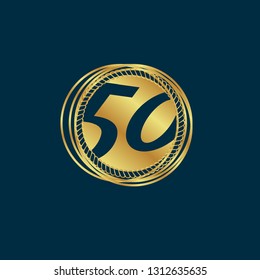Gold button with 50 years anniversary . emblem, label, badge,sticker, logo. Designed for celebration or anniversary 