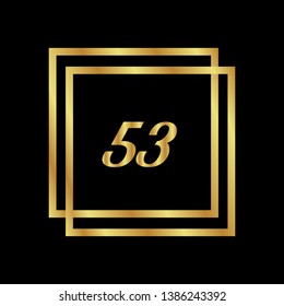 Gold button with 53 years anniversary . emblem, label, badge,sticker, logo. Designed for celebration or anniversary