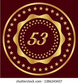 Gold button with 53 years anniversary . emblem, label, badge,sticker, logo. Designed for celebration or anniversary