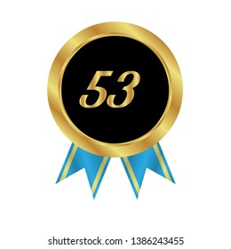 Gold button with 53 years anniversary . emblem, label, badge,sticker, logo. Designed for celebration or anniversary