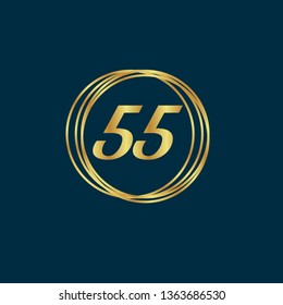 Gold button with 55 years anniversary . emblem, label, badge,sticker, logo. Designed for celebration or anniversary 