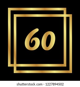 Gold button with 60 number. emblem, label, badge,sticker, logo. Designed for celebration or anniversary