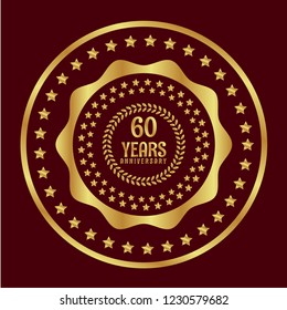 Gold Button With 60 Years Anniversary . Emblem, Label, Badge,sticker, Logo. Designed For Celebration Or Anniversary