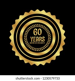 Gold Button With 60 Years Anniversary . Emblem, Label, Badge,sticker, Logo. Designed For Celebration Or Anniversary