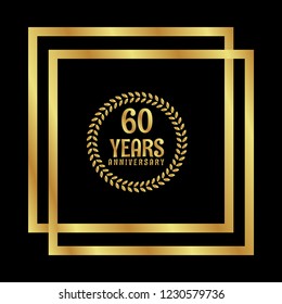 Gold button with 60 years anniversary . emblem, label, badge,sticker, logo. Designed for celebration or anniversary