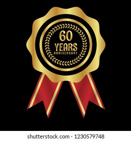 Gold Button With 60 Years Anniversary . Emblem, Label, Badge,sticker, Logo. Designed For Celebration Or Anniversary