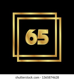 Gold button with 65 years anniversary . emblem, label, badge,sticker, logo. Designed for celebration or anniversary 