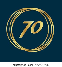 Gold button with 70 number. emblem, label, badge,sticker, logo. Designed for celebration or anniversary
