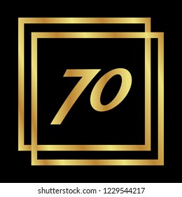 Gold button with 70 number. emblem, label, badge,sticker, logo. Designed for celebration or anniversary