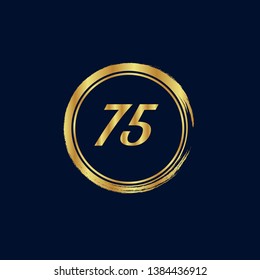 Gold button with 75 years anniversary . emblem, label, badge,sticker, logo. Designed for celebration or anniversary 