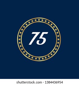 Gold button with 75 years anniversary . emblem, label, badge,sticker, logo. Designed for celebration or anniversary 