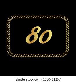 Gold button with 80 number. emblem, label, badge,sticker, logo. Designed for celebration or anniversary