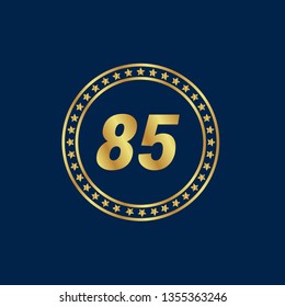 Gold button with 85 number. emblem, label, badge,sticker, logo. Designed for celebration or anniversary