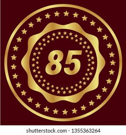 Gold button with 85 number. emblem, label, badge,sticker, logo. Designed for celebration or anniversary