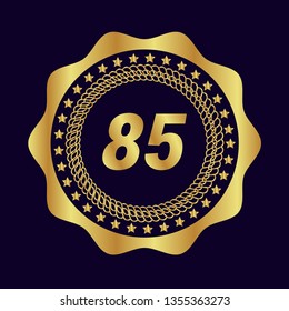 Gold button with 85 number. emblem, label, badge,sticker, logo. Designed for celebration or anniversary