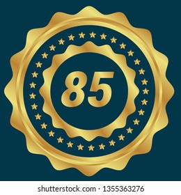 Gold button with 85 number. emblem, label, badge,sticker, logo. Designed for celebration or anniversary