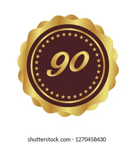 Gold button with 90 number.90 number emblem, label, badge,sticker, logo. 