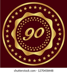 Gold button with 90 number.90 number emblem, label, badge,sticker, logo. 