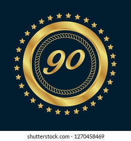 Gold button with 90 number.90 number emblem, label, badge,sticker, logo. 
