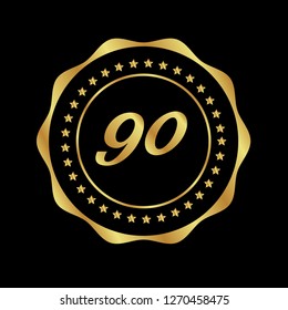 Gold button with 90 number.90 number emblem, label, badge,sticker, logo. 