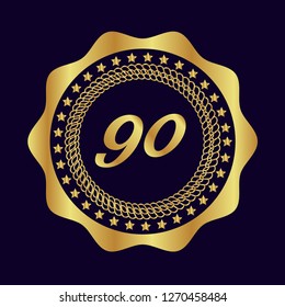 Gold button with 90 number.90 number emblem, label, badge,sticker, logo. 
