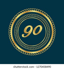 Gold button with 90 number.90 number emblem, label, badge,sticker, logo. 
