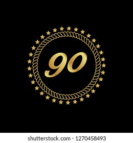Gold button with 90 number.90 number emblem, label, badge,sticker, logo. 
