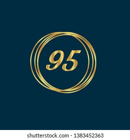 Gold button with 95 number.95 number emblem, label, badge,sticker, logo