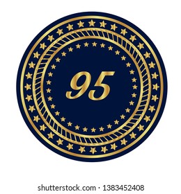 Gold button with 95 number.95 number emblem, label, badge,sticker, logo