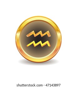gold button with Aquarius symbol