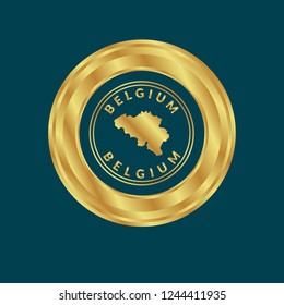 Gold button with Belgium map.golden belgium emblem, label, badge,sticker, logo. 
