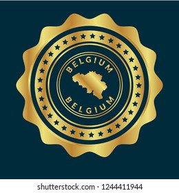 Gold button with Belgium map.golden belgium emblem, label, badge,sticker, logo. 
