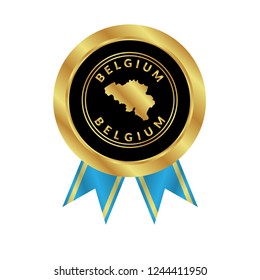 Gold button with Belgium map.golden belgium emblem, label, badge,sticker, logo. 