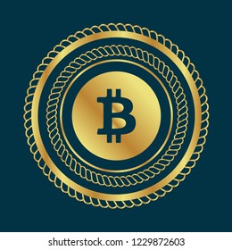 Gold button with bitcoin icon. emblem, label, badge,sticker, logo. Designed for celebration or anniversary