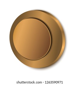 Gold button blank isolated on white background
